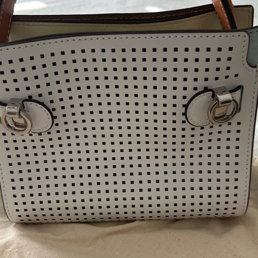 Tory Burch Petite Lee Radziwill White Perforated Leather Satchel - Picture 4 of 10